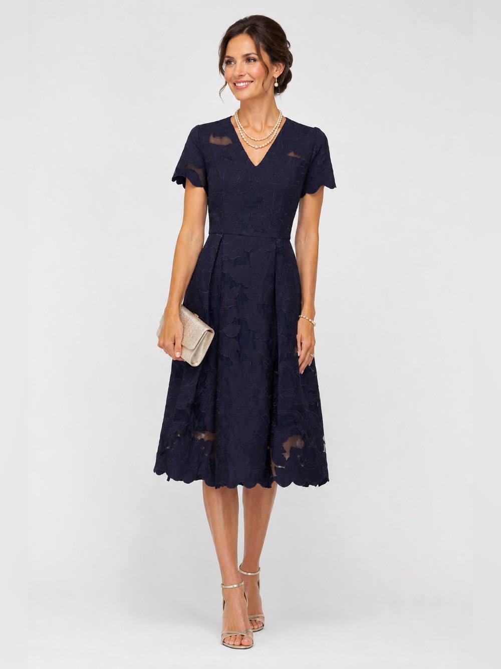 Kay Unger Luna Floral Embroidered Organza Midi Blue A Line Dress NWT SZ 4 Modest